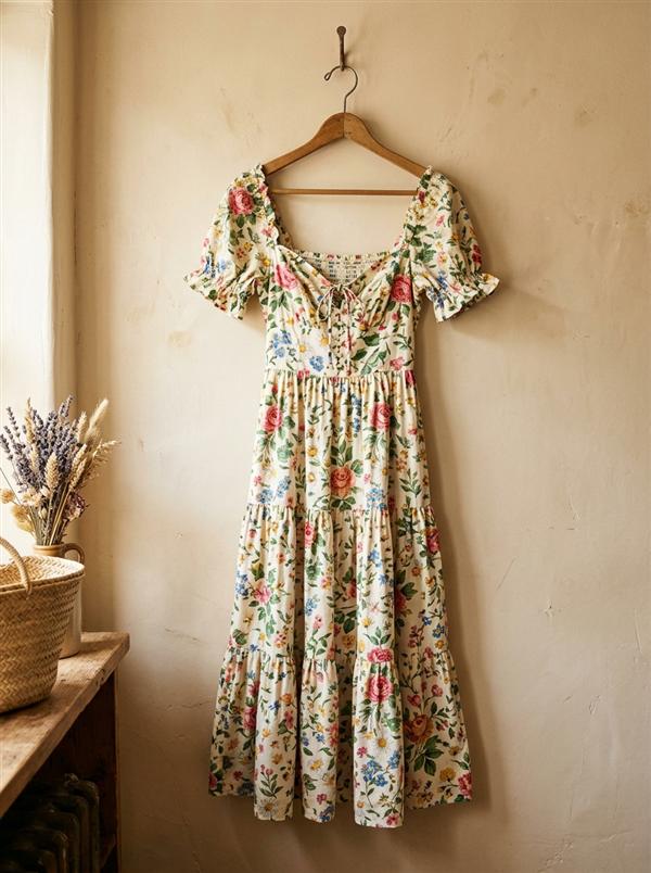 Dress Floral Tiered Midi